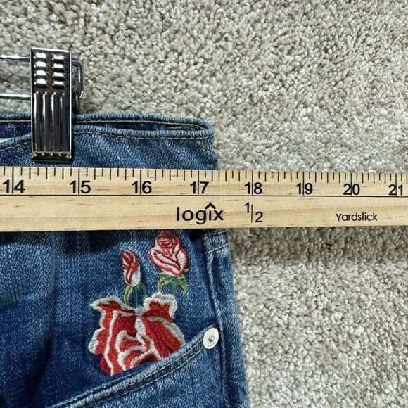 BLANKNYC Crop Girlfriend Jeans Women's 28 Blue Rose Embroidered Distressed Denim - Picture 10 of 16